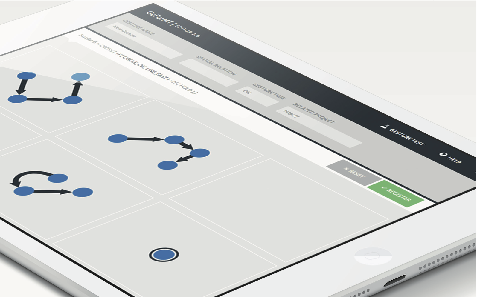 Tablet running GeForMT Gesture Tiles Editor